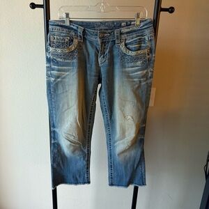 Miss Me Light Blue Cropped Jeans with Embellished Pockets